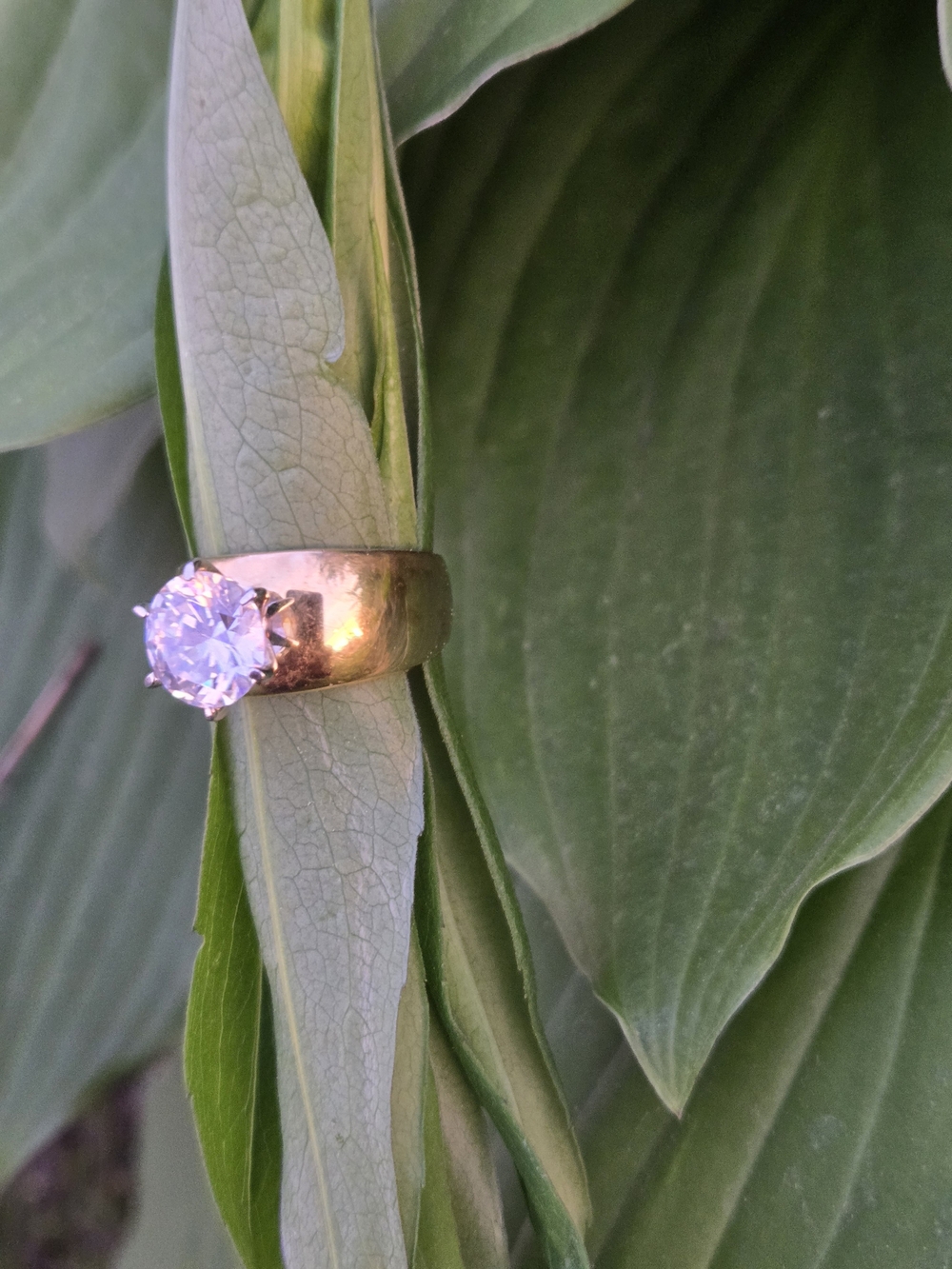 Gold Solitaire Ring with Clear Stone - Women Jewelry